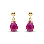 9ct Yellow Gold Pear Shaped Natural Ruby Claw Drop Earrings — 7x5mm