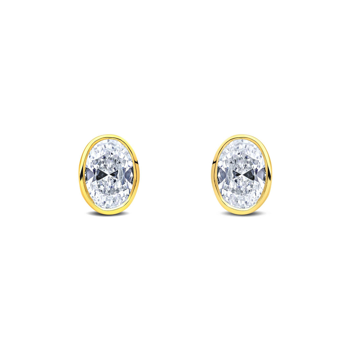 9ct Yellow Gold Oval Cubic Zirconia CZ Rubover Stud Earrings — 7x5mm