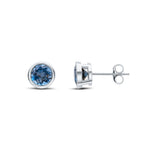 9ct White Gold Round Natural London Blue Topaz Rubover Stud Earrings — 6mm