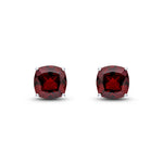 9ct White Gold Cushion Natural Garnet Claw Stud Earrings — 8mm