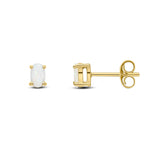 9ct Yellow Gold Oval Natural Opal Claw Stud Earrings — 5x3mm