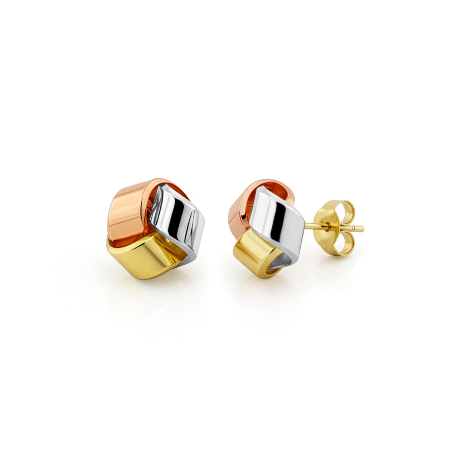 9ct Three Colour Gold Polished Knot Stud Earrings — 9.5mm