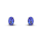 9ct White Gold Oval Natural Tanzanite Claw Stud Earrings — 6x4mm