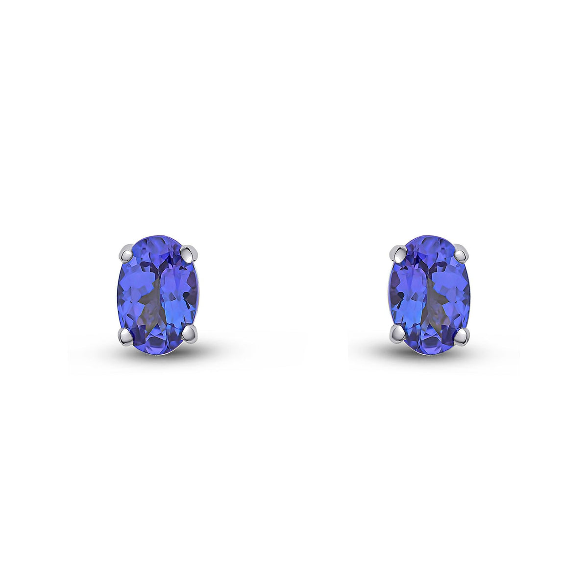 9ct White Gold Oval Natural Tanzanite Claw Stud Earrings — 6x4mm