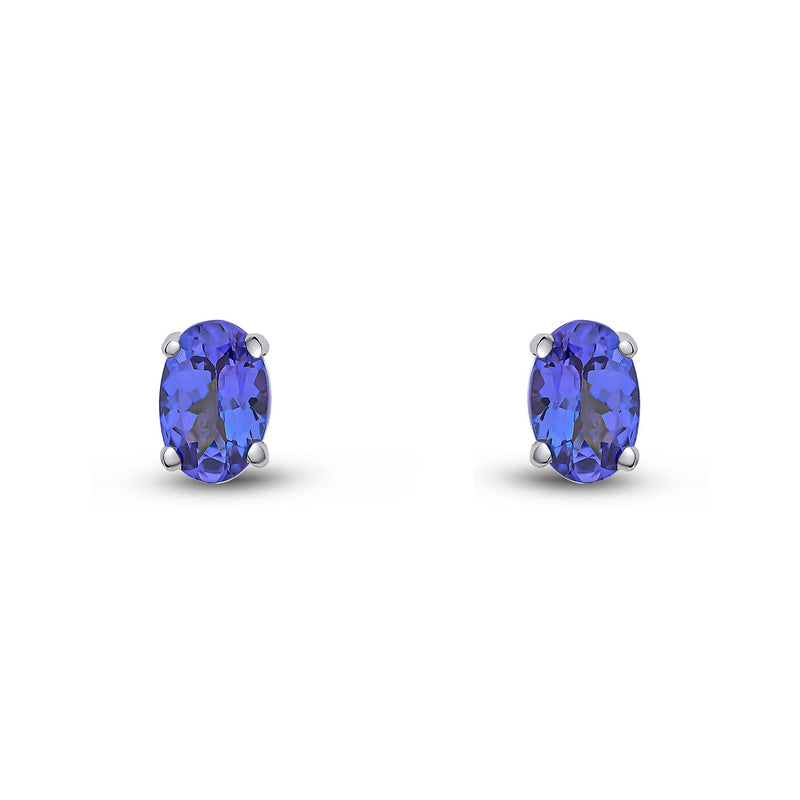 9ct White Gold Oval Natural Tanzanite Claw Stud Earrings — 6x4mm