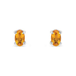 9ct White Gold Oval Natural Citrine Claw Stud Earrings — 5x3mm