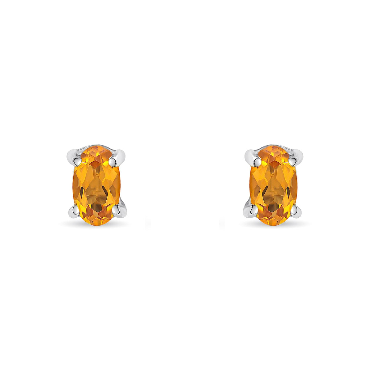 9ct White Gold Oval Natural Citrine Claw Stud Earrings — 5x3mm