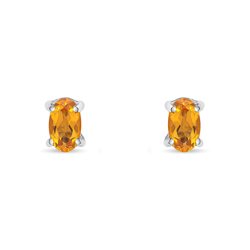 9ct White Gold Oval Natural Citrine Claw Stud Earrings — 5x3mm