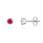 9ct White Gold Round Natural Ruby Rubover Stud Earrings — 3mm