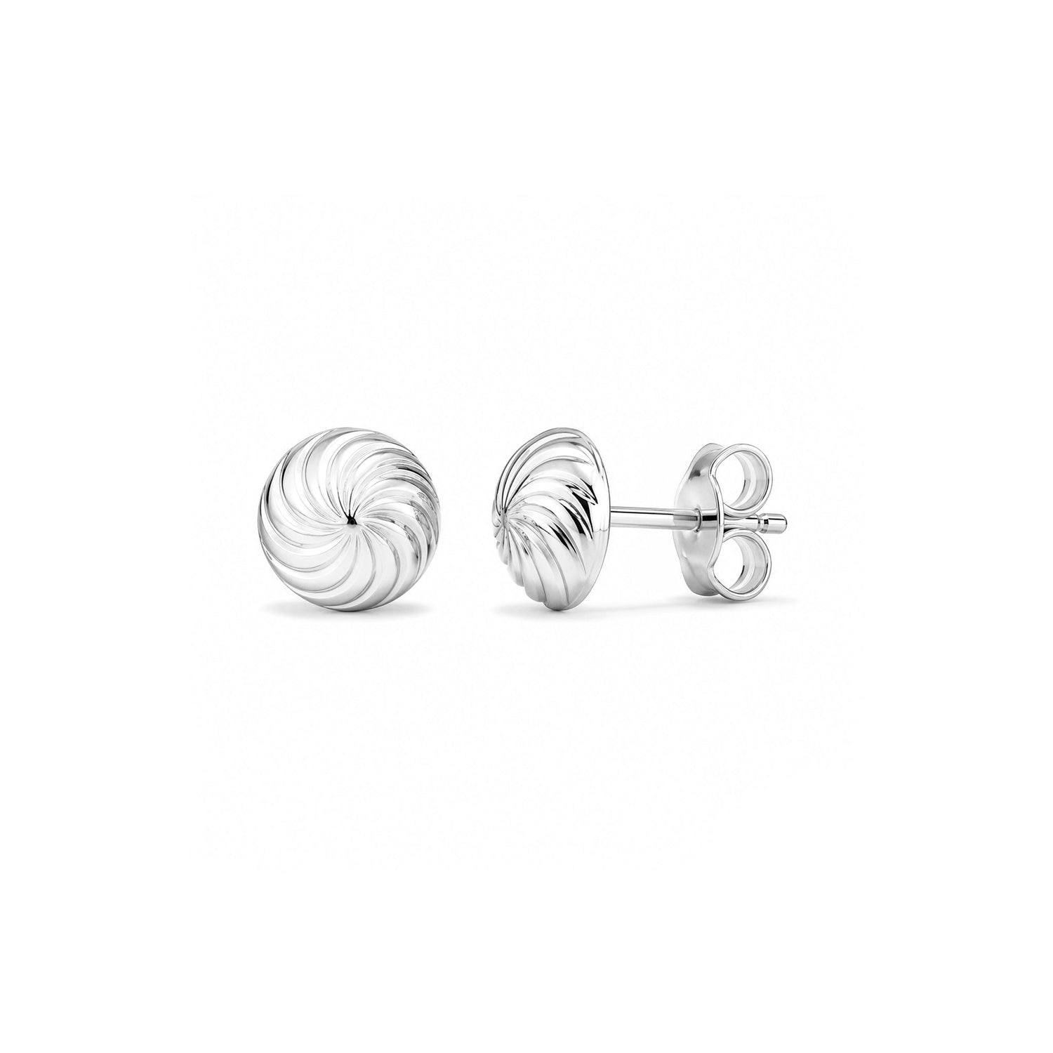9ct White Gold Swirl Dome Stud Earrings — 6mm