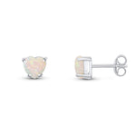 9ct White Gold Heart Natural Opal Claw Stud Earrings