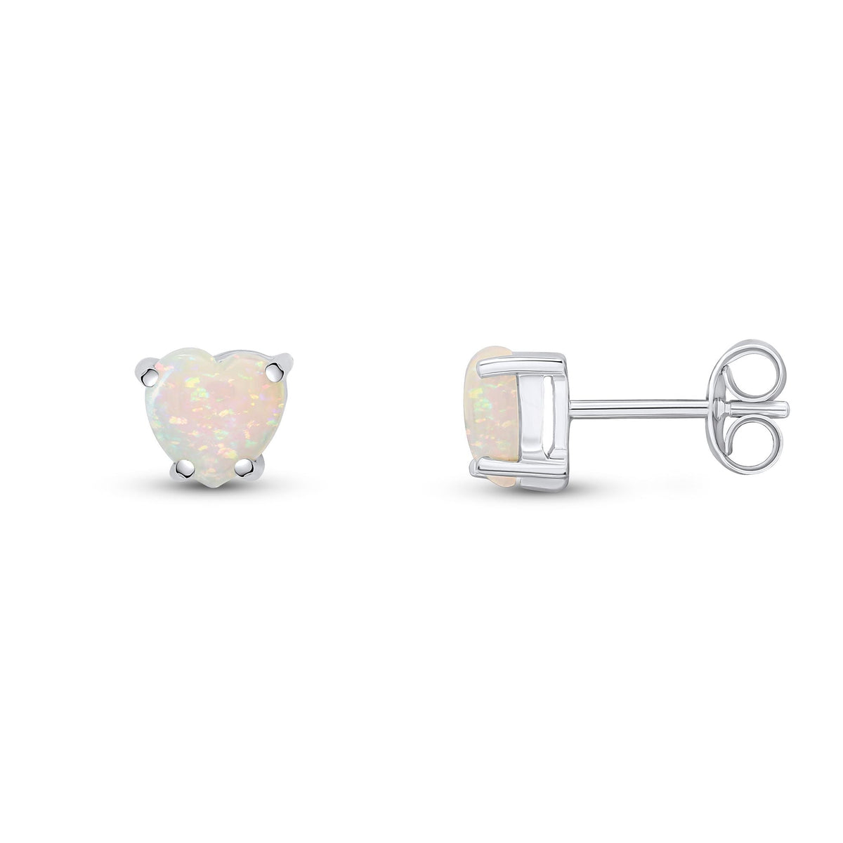 9ct White Gold Heart Natural Opal Claw Stud Earrings