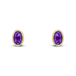 9ct Yellow Gold Oval Natural Amethyst Rubover Stud Earrings — 5x3mm