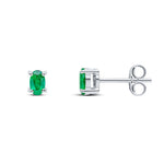 9ct White Gold Oval Natural Emerald Claw Stud Earrings — 5x3mm