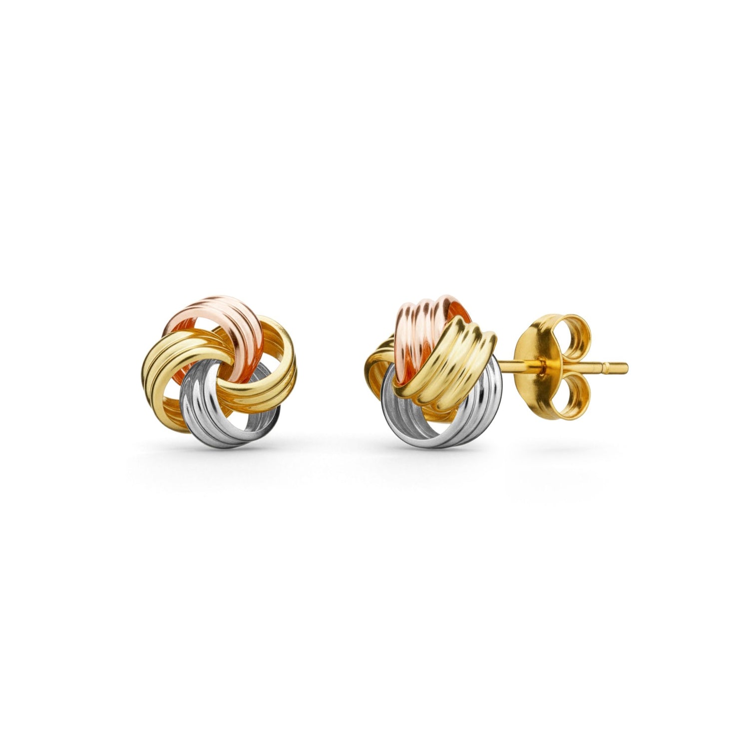 9ct Three-Tone Gold Polished Ribbed Multi-Loop Knot Stud Earrings — 9mm