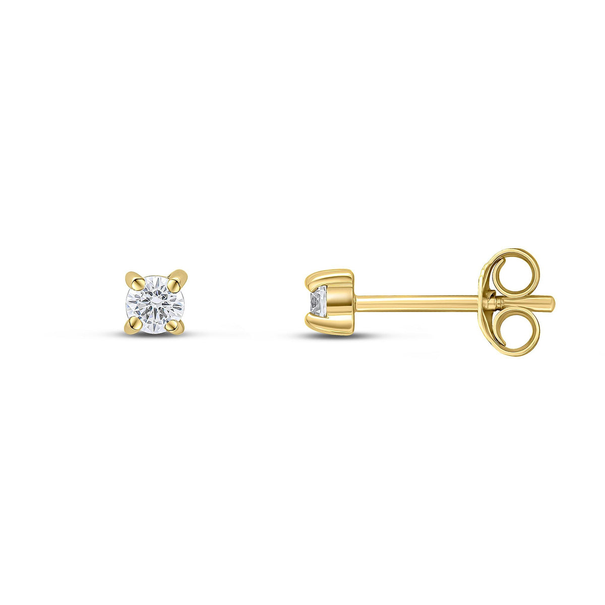 9ct Yellow Gold Round Cubic Zirconia CZ Claw Stud Earrings — 3mm