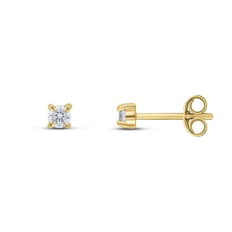 9ct Yellow Gold Round Cubic Zirconia CZ Claw Stud Earrings — 3mm