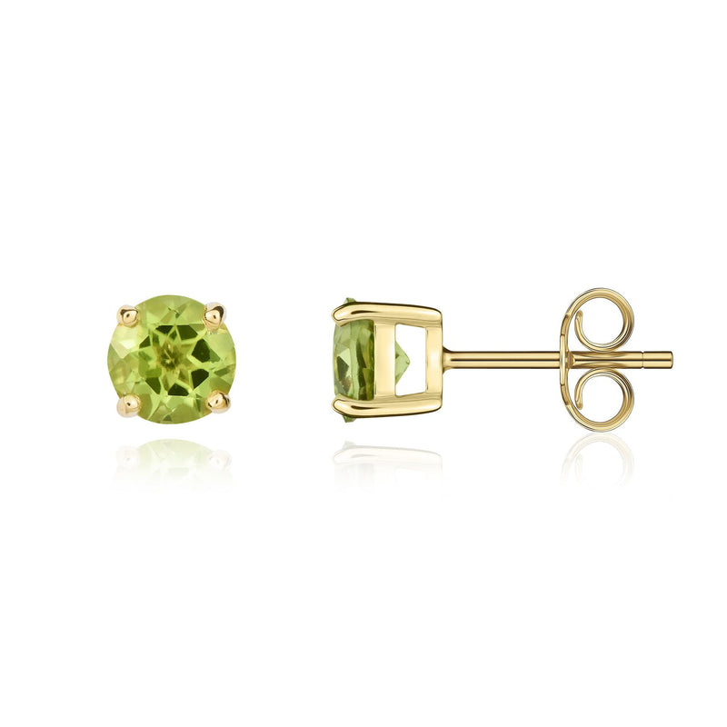 9ct Yellow Gold Round Natural Peridot Claw Stud Earrings — 5mm