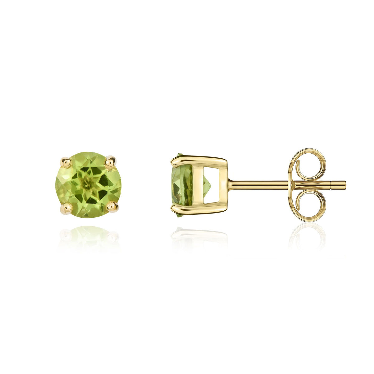 9ct Yellow Gold Round Natural Peridot Claw Set Stud Earrings — 5mm