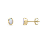 9ct Yellow Gold Oval Natural Opal Rubover Stud Earrings — 5x3mm