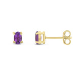 9ct Yellow Gold Oval Natural Amethyst Claw Stud Earrings — 5x3mm