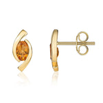 9ct Yellow Gold Oval Natural Citrine 'Eye' Stud Earrings — 6x4mm