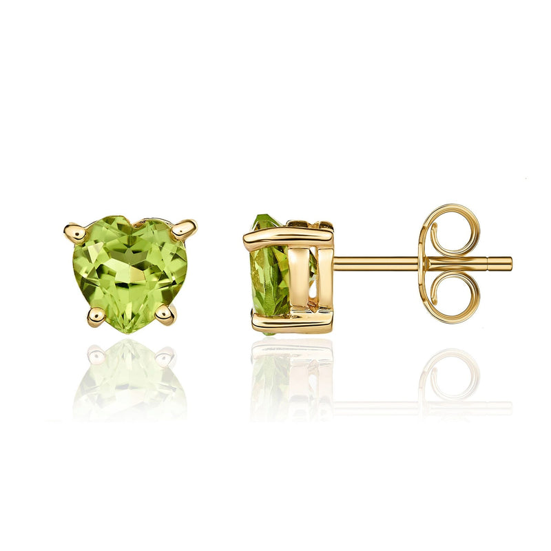 9ct Yellow Gold Heart Natural Peridot Claw Stud Earrings