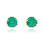 9ct Yellow Gold Round Natural Emerald Rubover Stud Earrings — 5mm