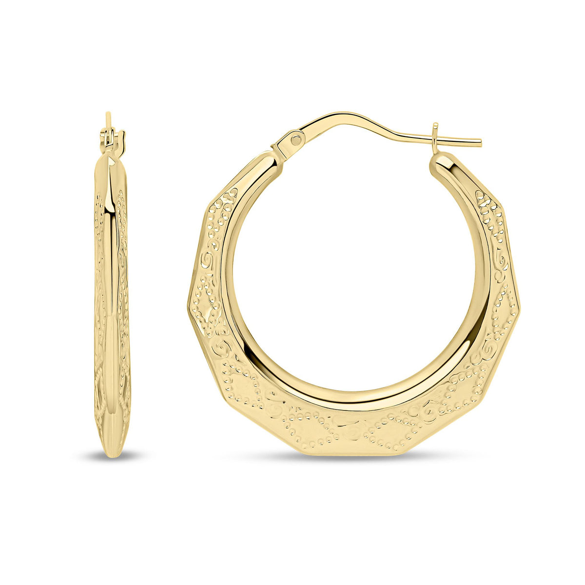 9ct Yellow Gold Diamond Cut Hoop Earrings — 28mm