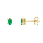 9ct Yellow Gold Oval Natural Emerald Claw Stud Earrings — 5x3mm