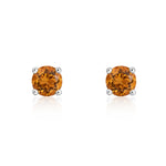 9ct White Gold Round Natural Citrine Claw Stud Earrings — 4mm