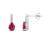 9ct White Gold Pear Shaped Natural Ruby & Diamond Drop Earrings — 7x5mm