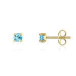 9ct Yellow Gold Round Natural Swiss Blue Topaz Claw Stud Earrings — 3mm