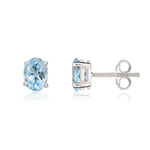 9ct White Gold Oval Natural Aquamarine Claw Stud Earrings — 7x5mm
