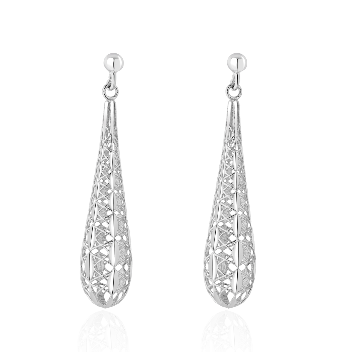 9ct White Gold Openwork Torpedo Drop Earrings
