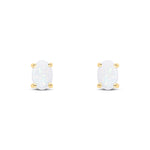 9ct Yellow Gold Oval Natural Opal Claw Stud Earrings — 7x5mm