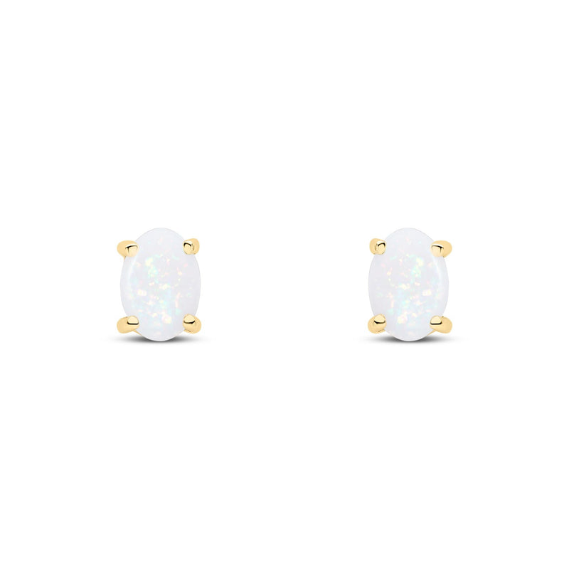 9ct Yellow Gold Oval Natural Opal Claw Stud Earrings — 7x5mm