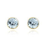 9ct Yellow Gold Round Natural Aquamarine Rubover Stud Earrings — 5mm