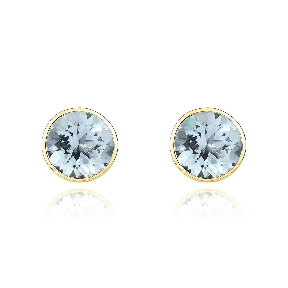 9ct Yellow Gold Round Natural Aquamarine Rubover Stud Earrings — 5mm