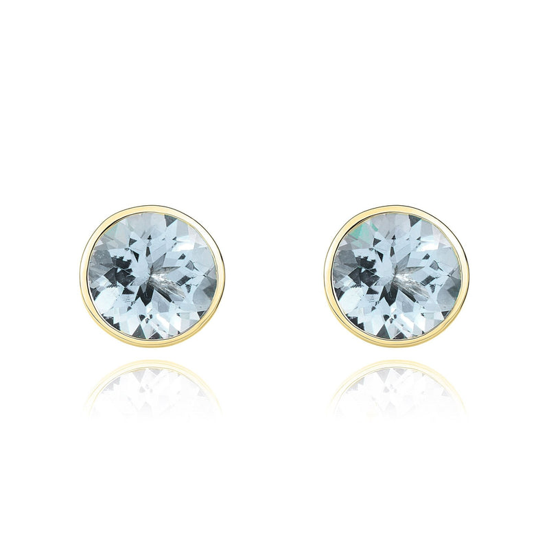 9ct Yellow Gold Round Natural Aquamarine Rubover Stud Earrings — 5mm