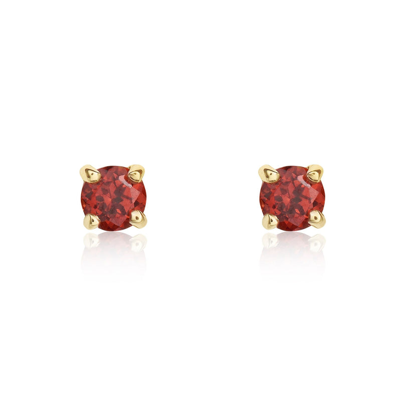 9ct Yellow Gold Round Natural Garnet Claw Stud Earrings — 3mm