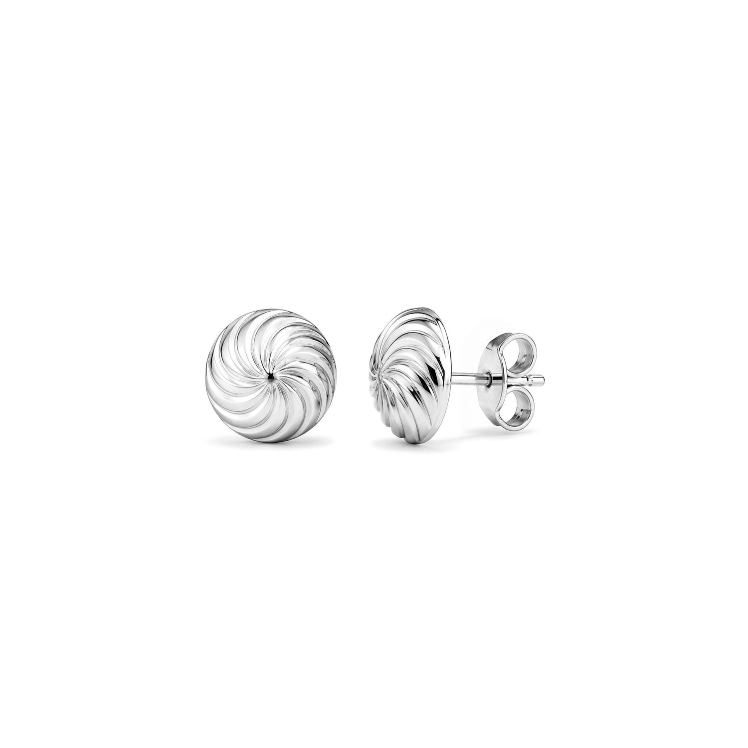 9ct White Gold Swirl Dome Stud Earrings — 8mm