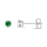 9ct White Gold Round Natural Emerald Rubover Stud Earrings — 3mm