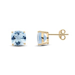 9ct Yellow Gold Cushion Natural Aquamarine Claw Stud Earrings — 8mm