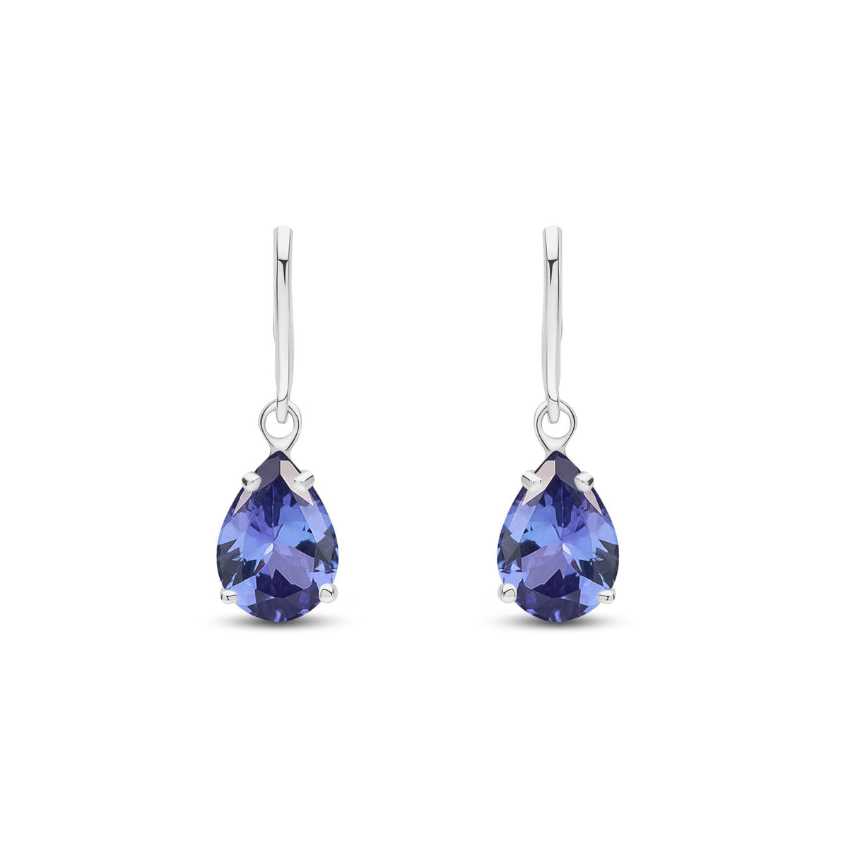 9ct White Gold Pear Shaped Natural Tanzanite Claw Wire Hook Drop Earrings