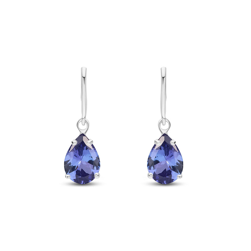 9ct White Gold Pear Shaped Natural Tanzanite Claw Wire Hook Drop Earrings