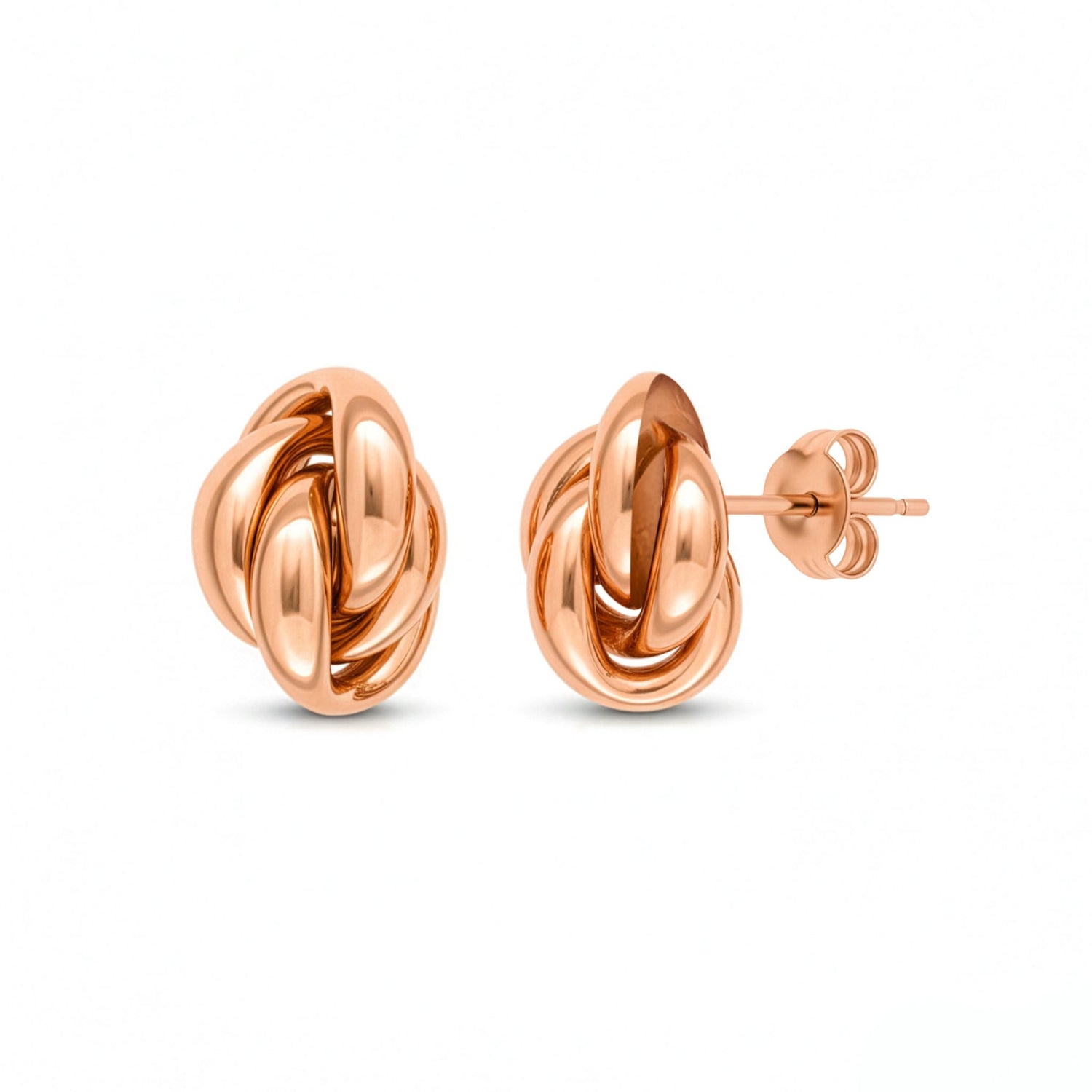 9ct Rose Gold Knot Stud Earrings — 14x9.5mm