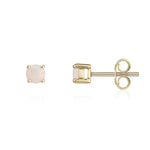 9ct Yellow Gold Round Natural Opal Claw Stud Earrings — 4mm