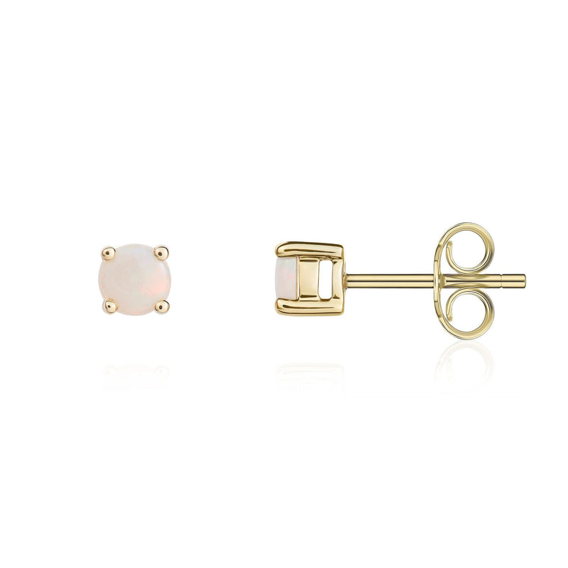 9ct Yellow Gold Round Natural Opal Claw Stud Earrings — 4mm