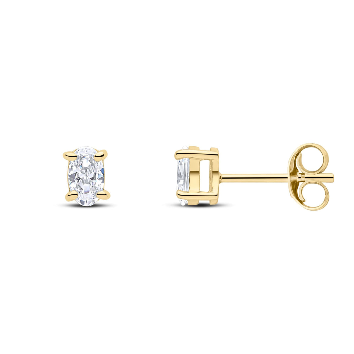 9ct Yellow Gold Oval Cubic Zirconia CZ Claw Stud Earrings — 5x3mm